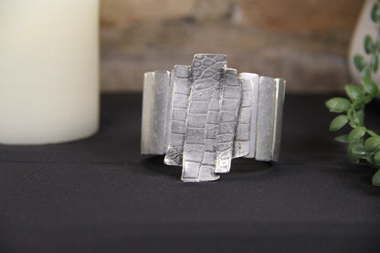 Chunky Silver Slip On Cuff Bracelet – Unique Handmade Ethnic Jewelry for Women, Boho Chic Vintage Style Gift Idea