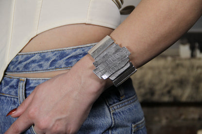 Chunky Silver Slip On Cuff Bracelet – Unique Handmade Ethnic Jewelry for Women, Boho Chic Vintage Style Gift Idea
