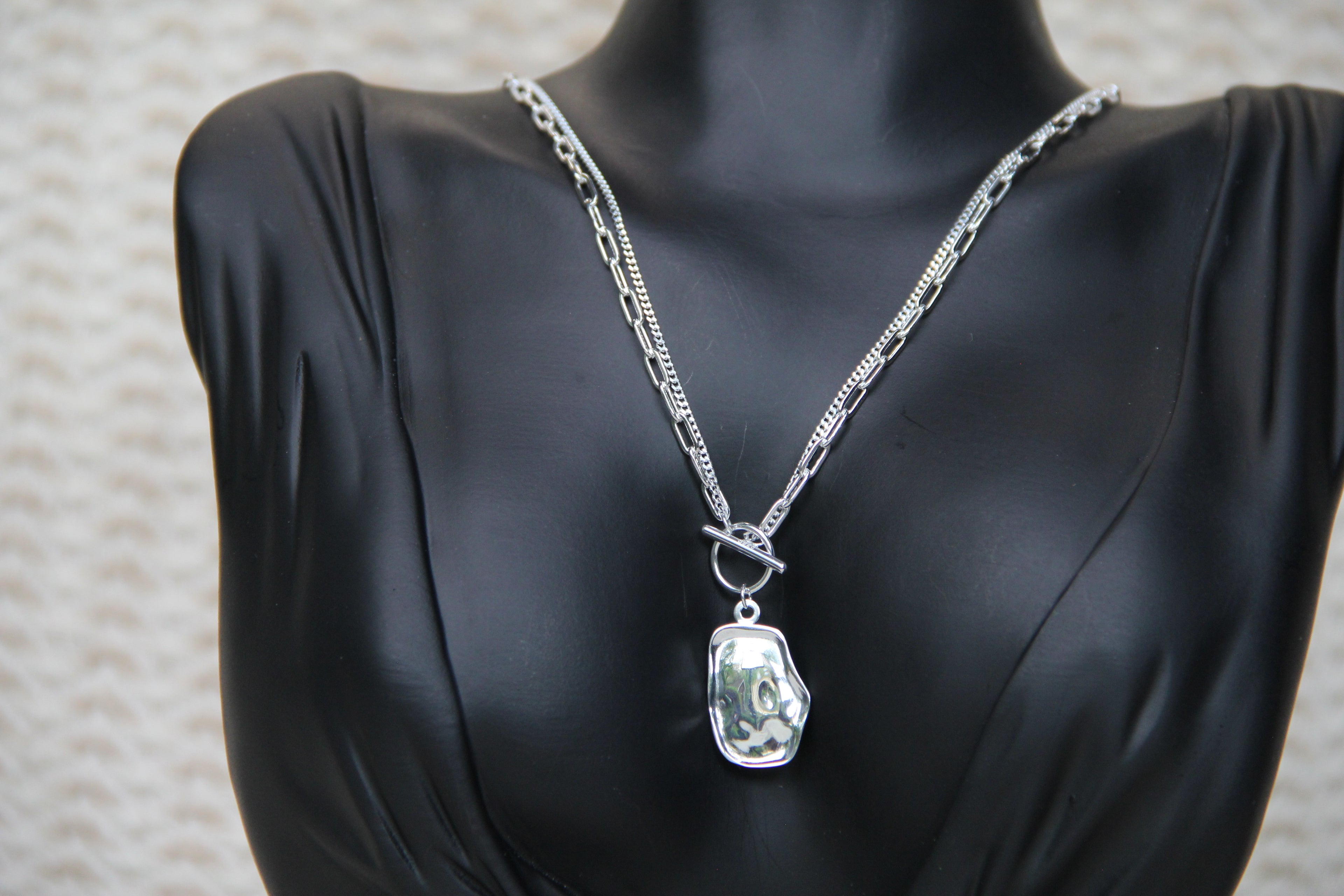 925 Sterling Silver Double Chain Geometric Shell Necklace