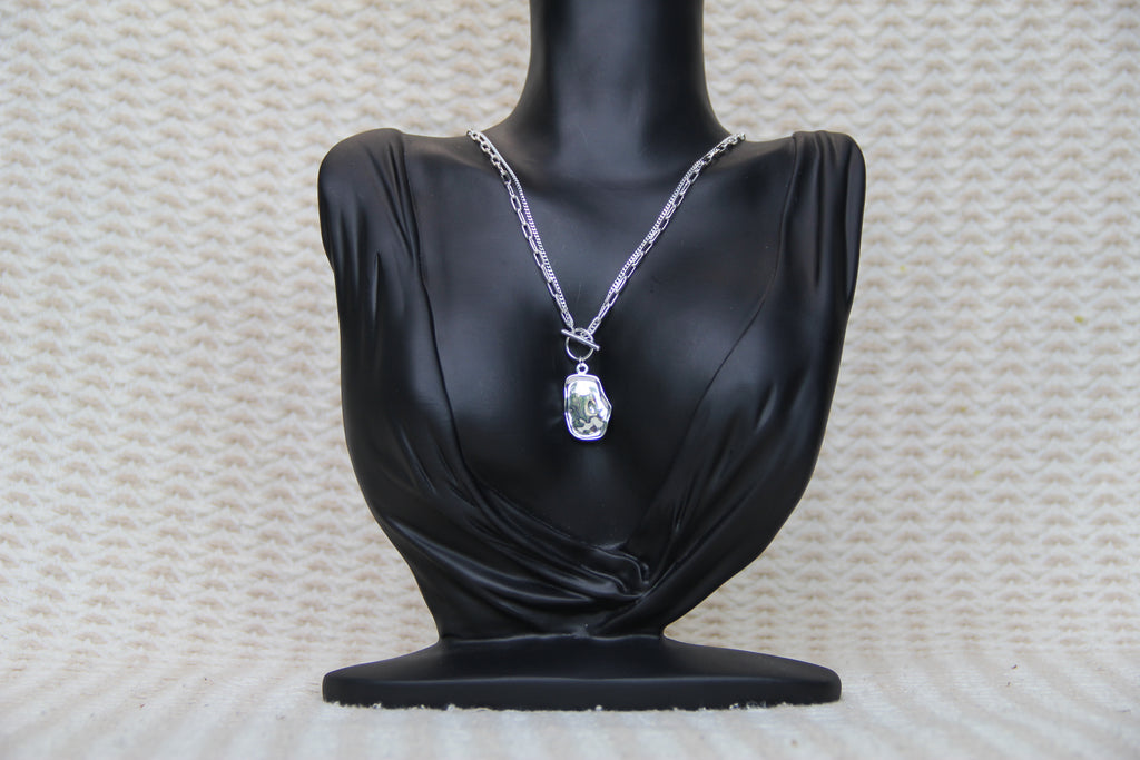 925 Sterling Silver Double Chain Geometric Shell Necklace