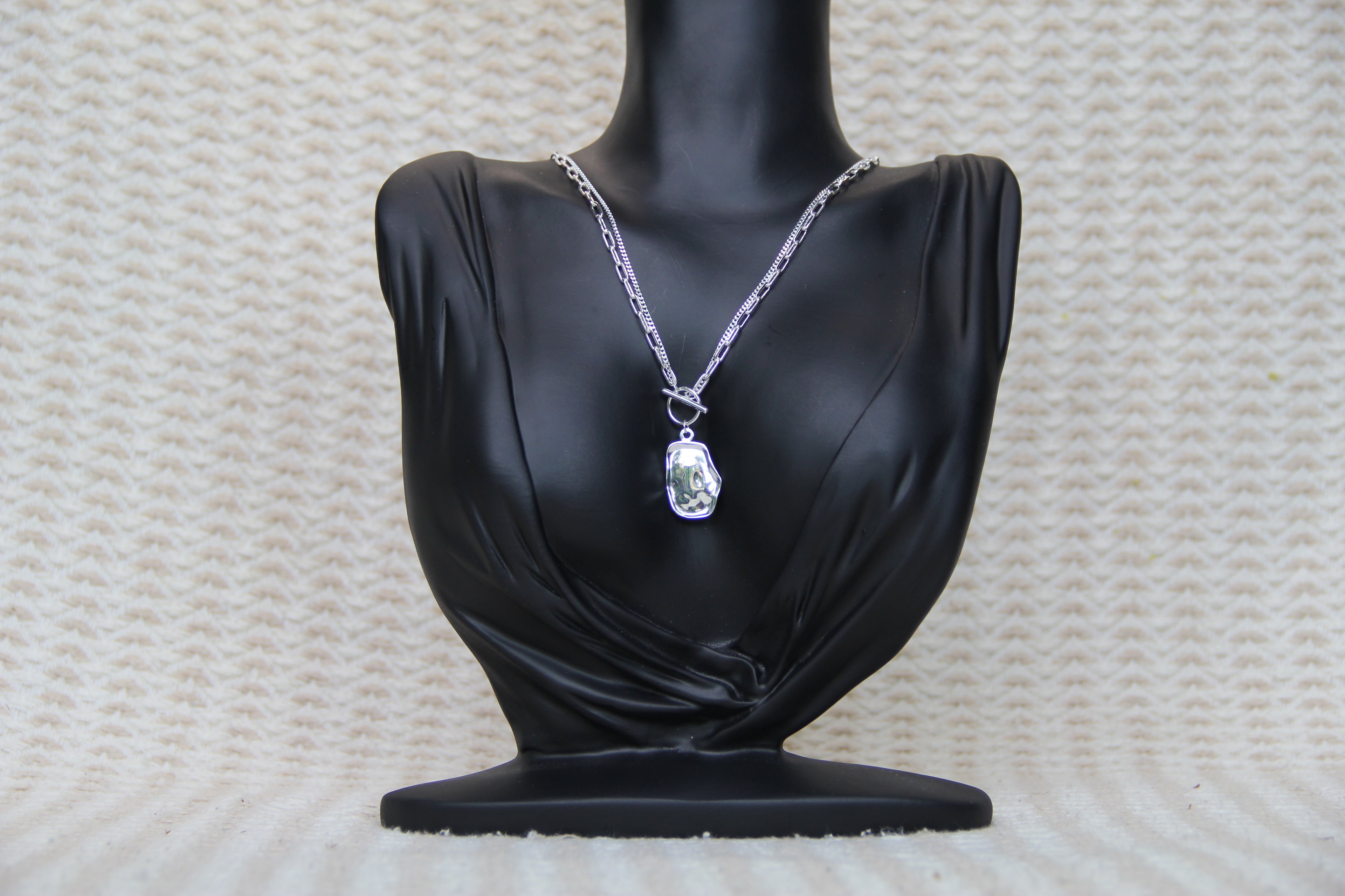 925 Sterling Silver Double Chain Geometric Shell Necklace