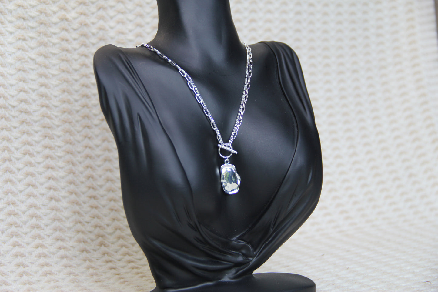 925 Sterling Silver Double Chain Geometric Shell Necklace