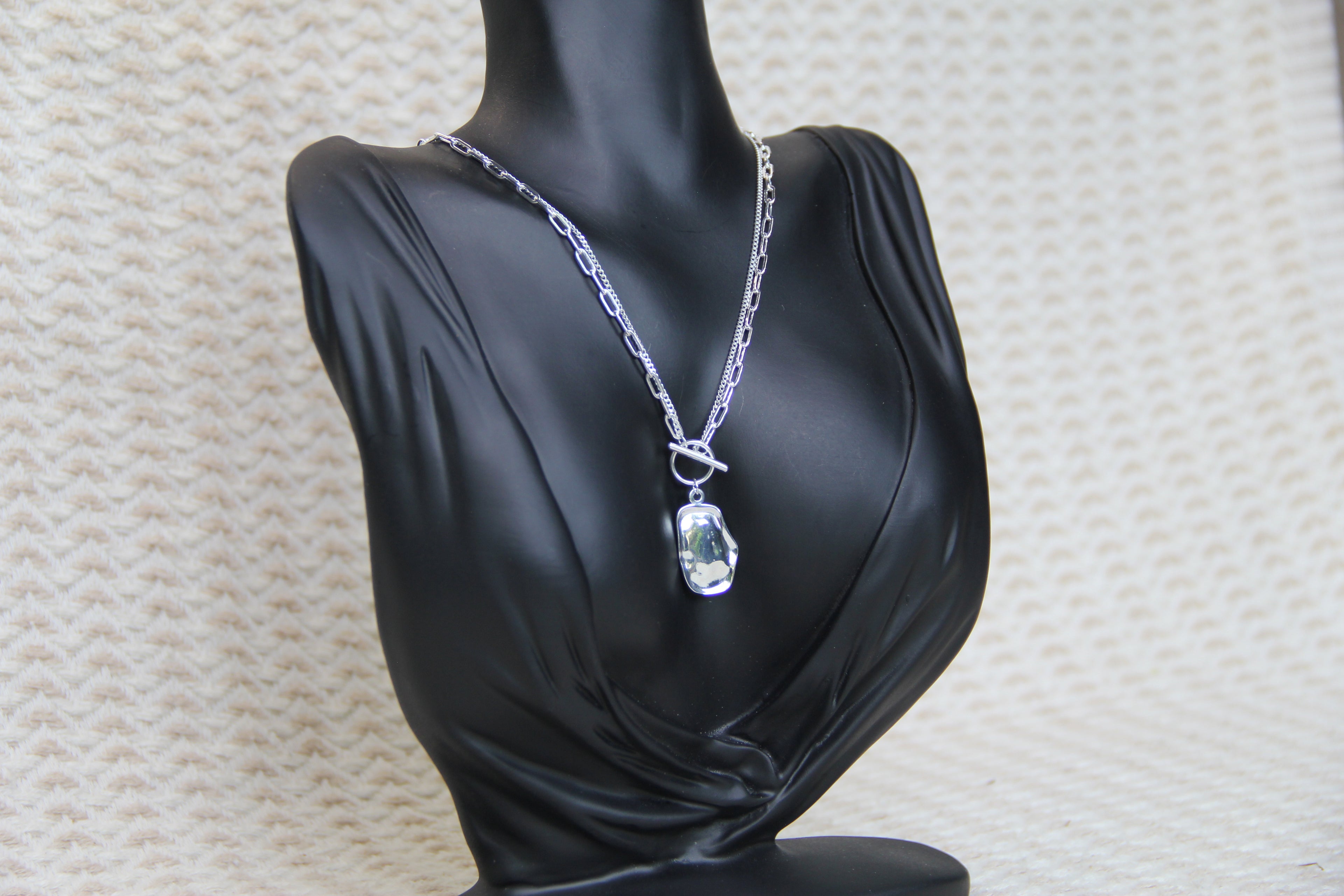 925 Sterling Silver Double Chain Geometric Shell Necklace