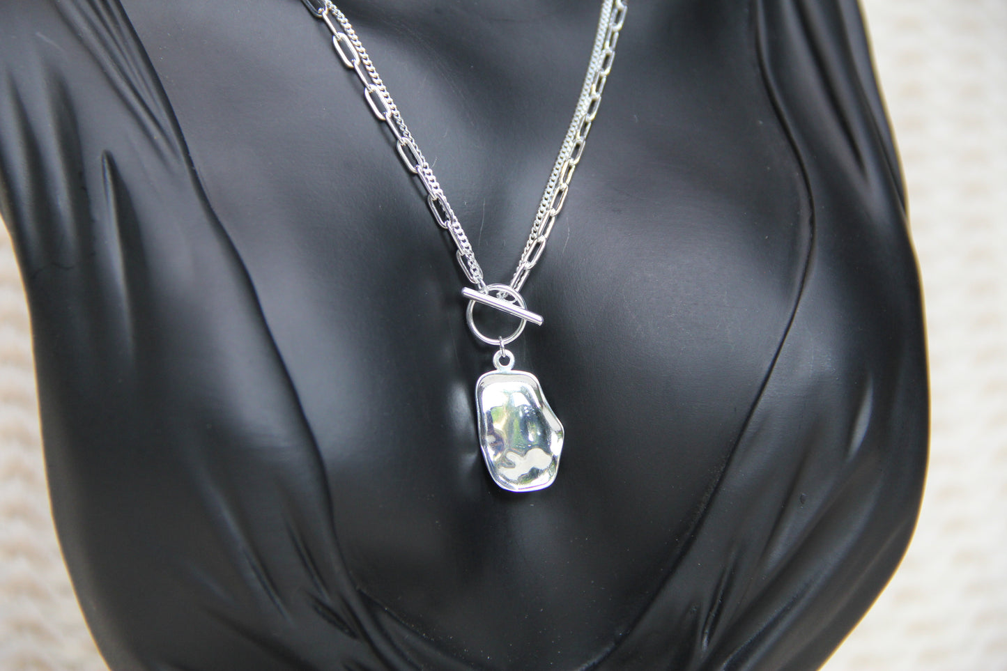 925 Sterling Silver Double Chain Geometric Shell Necklace