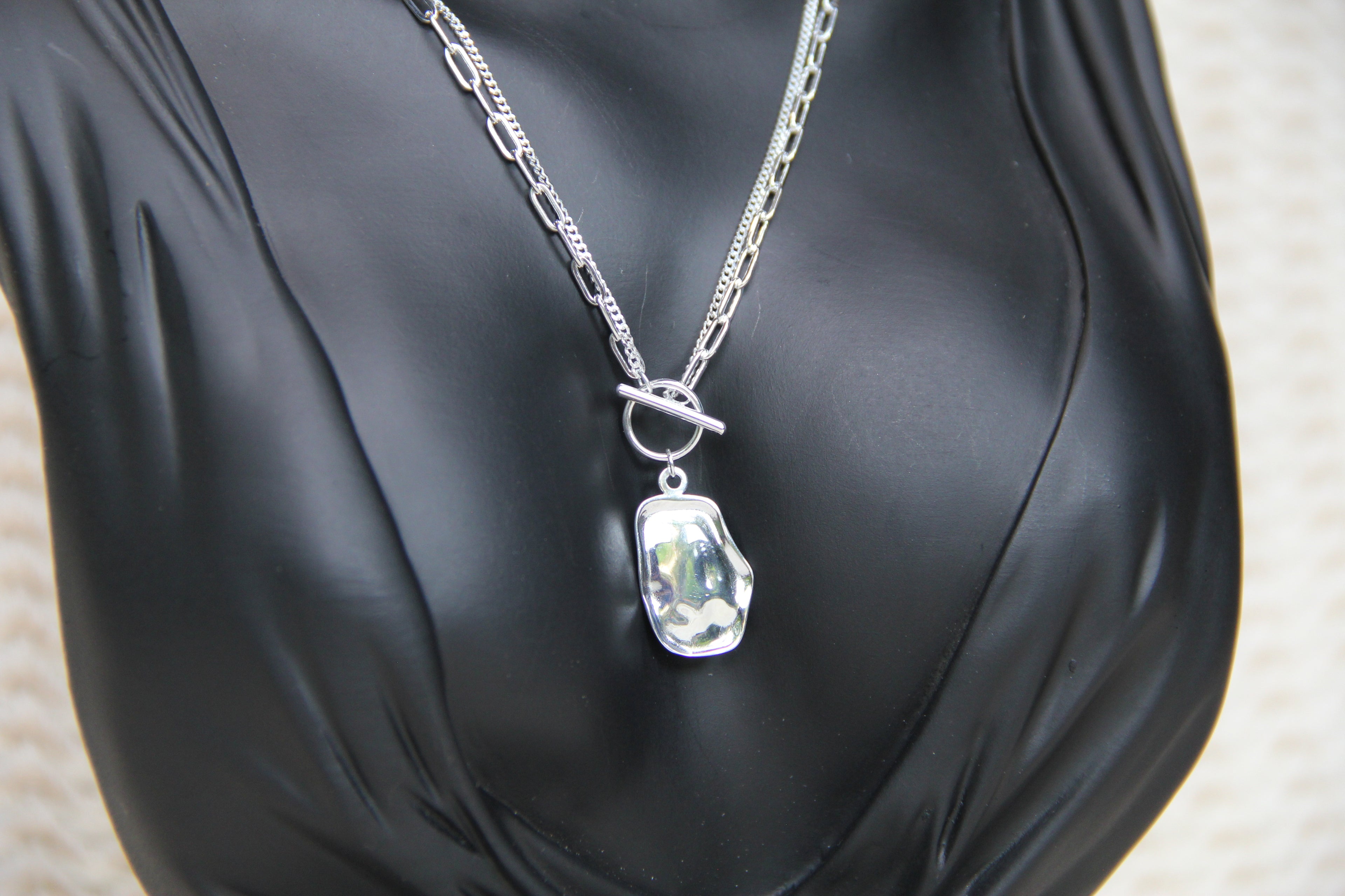 925 Sterling Silver Double Chain Geometric Shell Necklace
