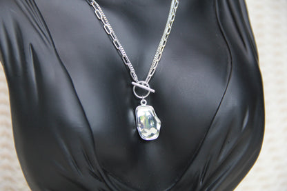 925 Sterling Silver Double Chain Geometric Shell Necklace