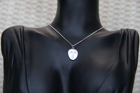 925 Sterling Silver Abstract Face Necklace