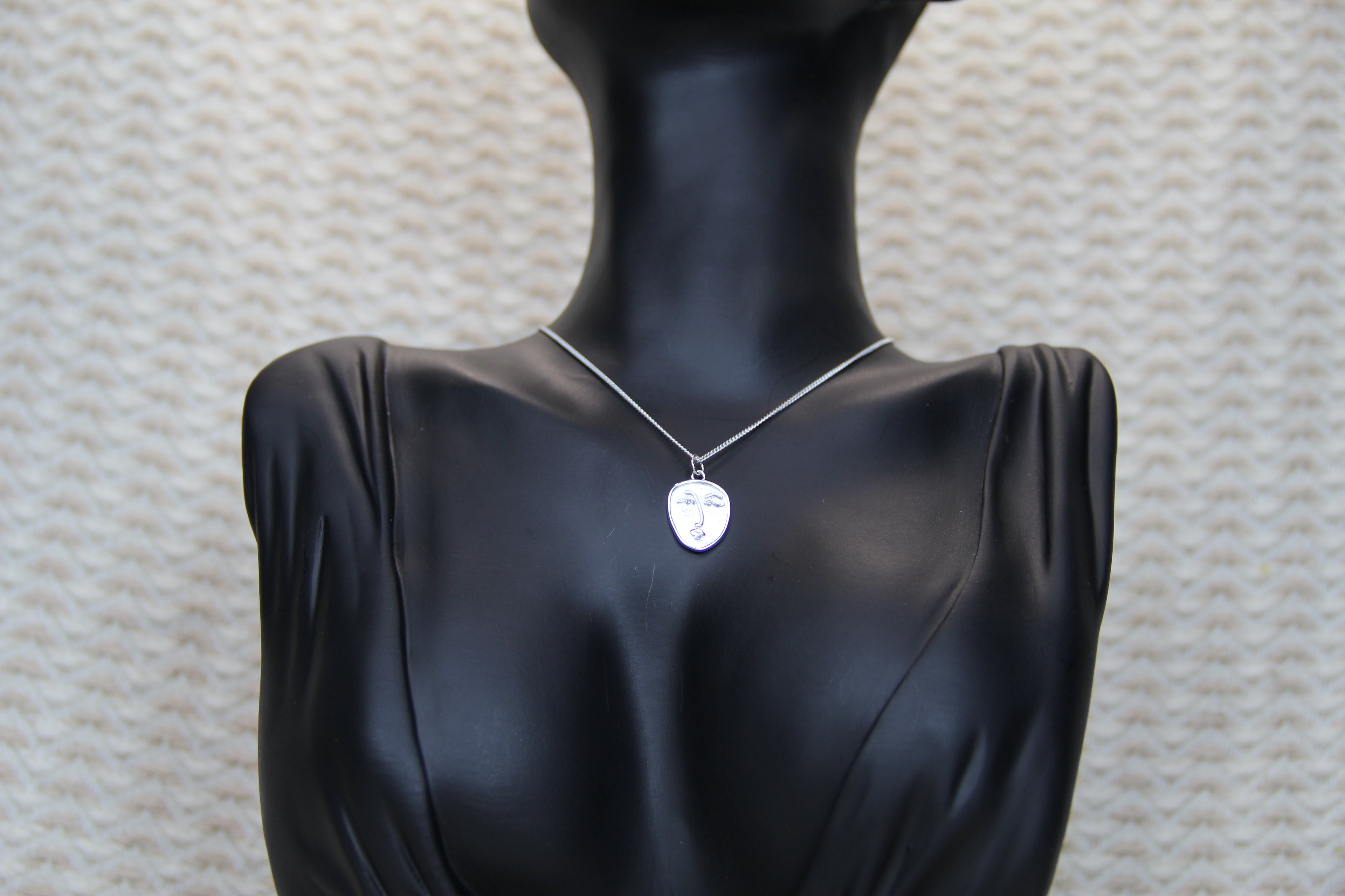 925 Sterling Silver Abstract Face Necklace