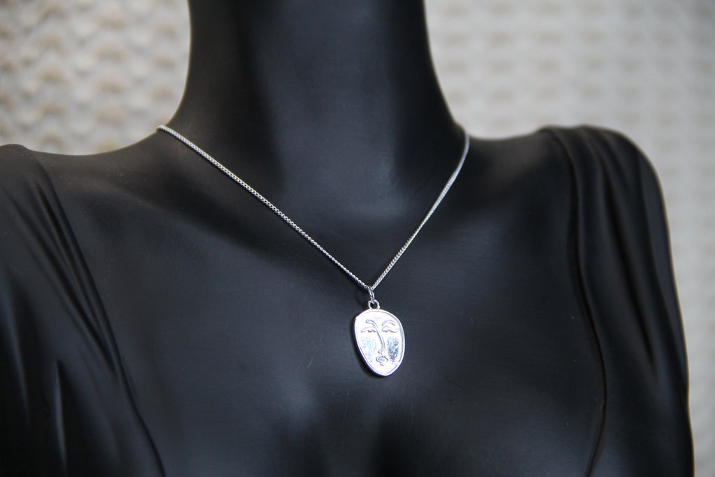925 Sterling Silver Abstract Face Necklace