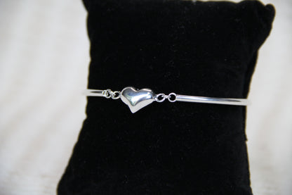 925 Sterling Silver Heart Cuff Style Adjustable Bracelet
