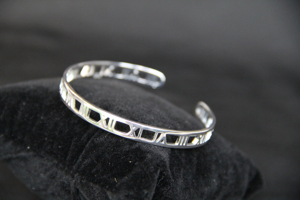 925 Sterling Silver Roman numeral Wristband Cuff Minimalist Jewelry