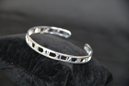 925 Sterling Silver Roman numeral Wristband Cuff Minimalist Jewelry