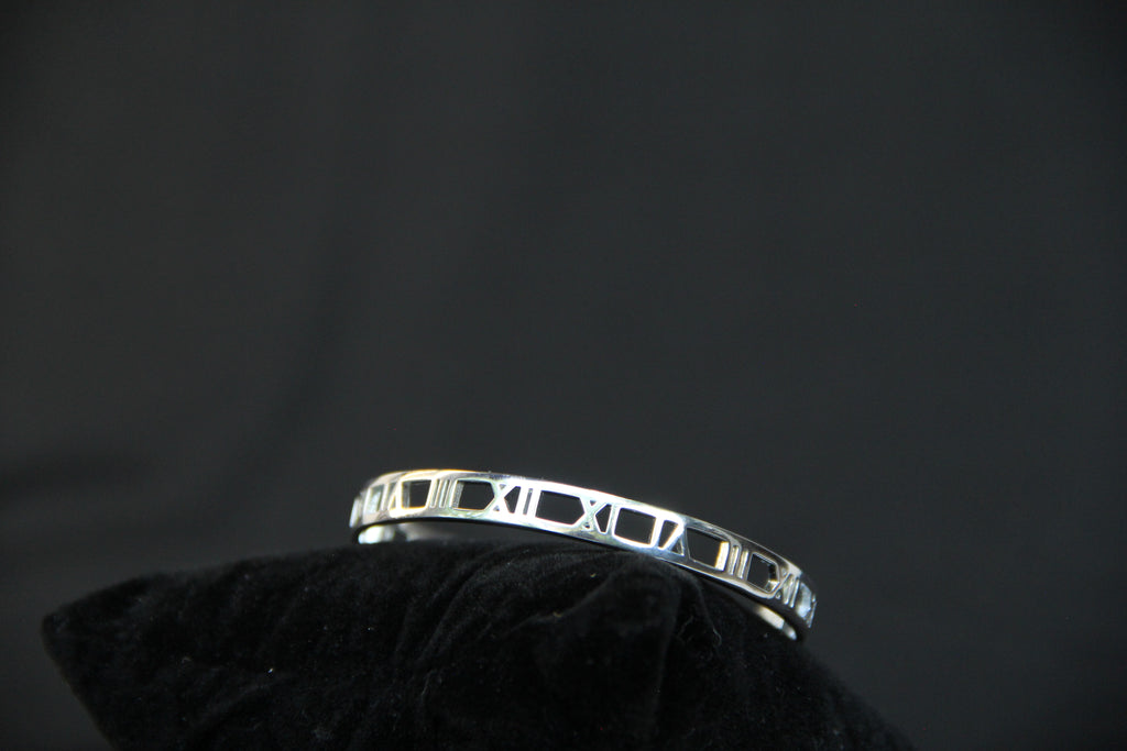 925 Sterling Silver Roman numeral Wristband Cuff Minimalist Jewelry