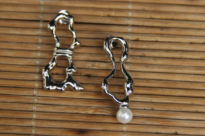 925 Sterling Silver Abstract Drop Earring Statement Mix Match Jewelry
