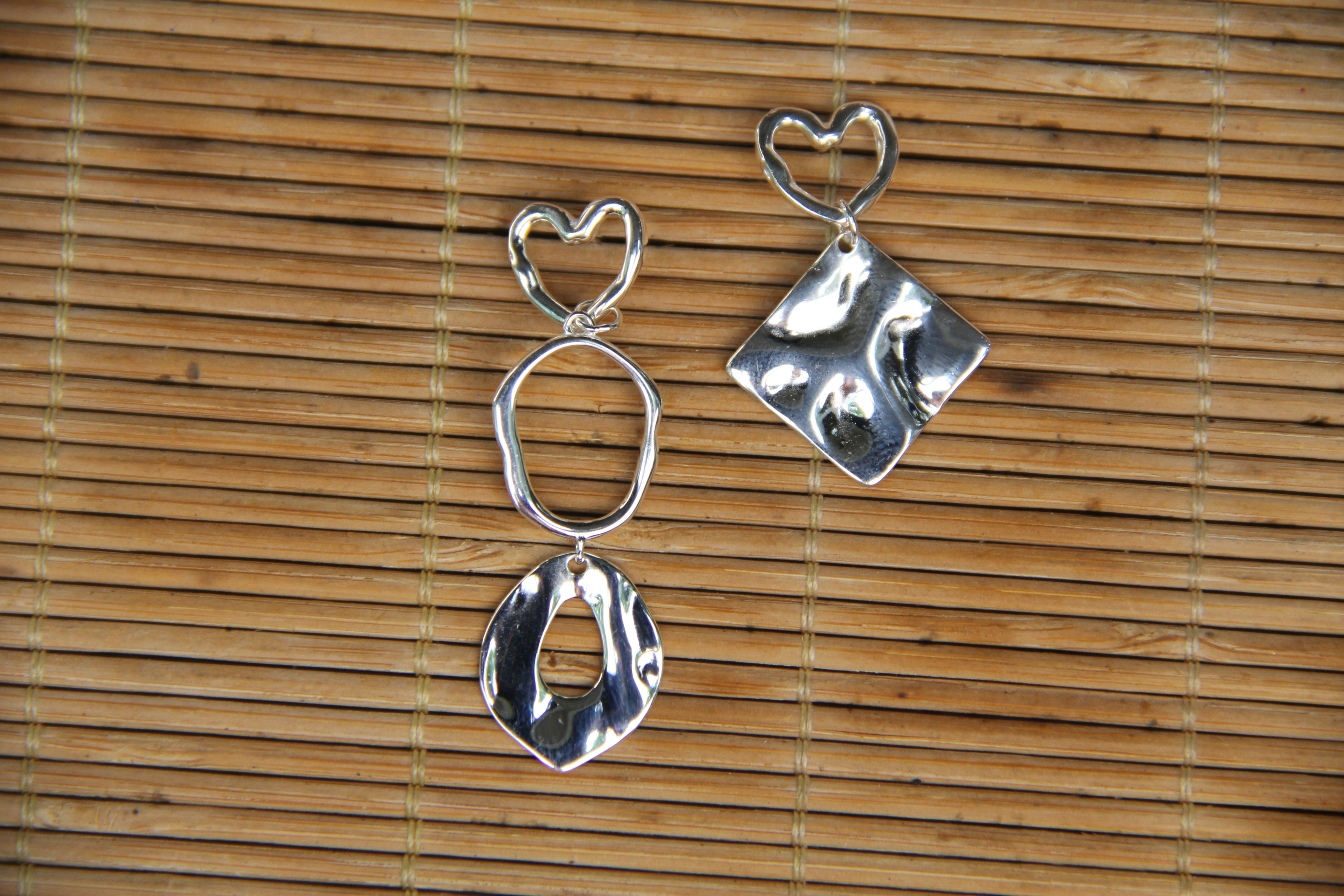 925 Sterling Silver Heart Dangle Earring Drop Silver Geometrical Statement Earring Minimalist Jewelry