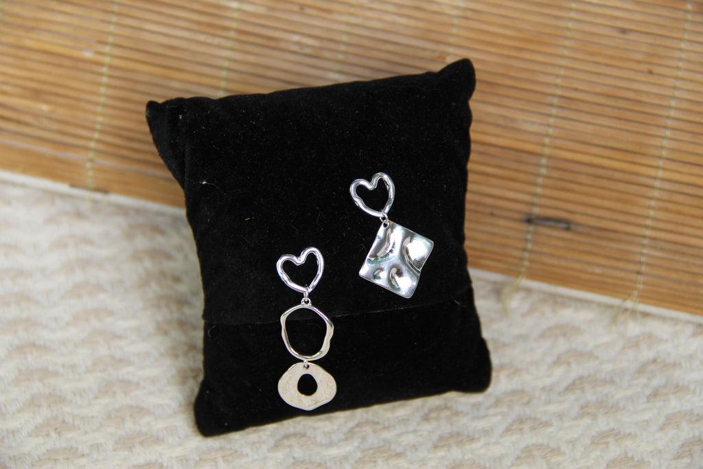 925 Sterling Silver Heart Dangle Earring Drop Silver Geometrical Statement Earring Minimalist Jewelry