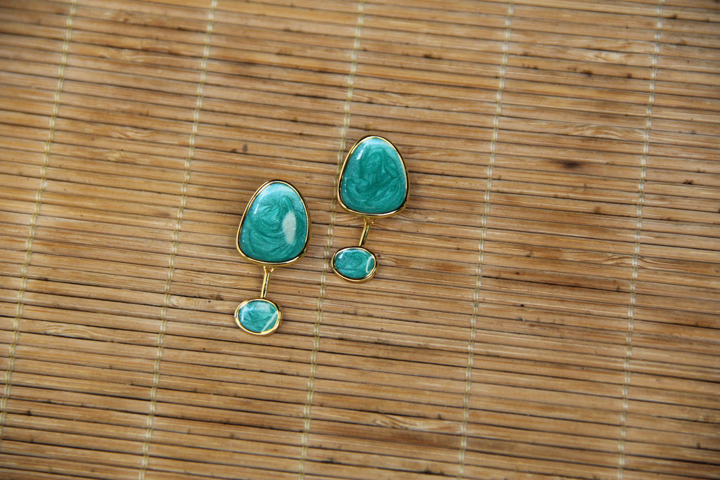925 Sterling Silver Gold Plated Marble Drop Earring