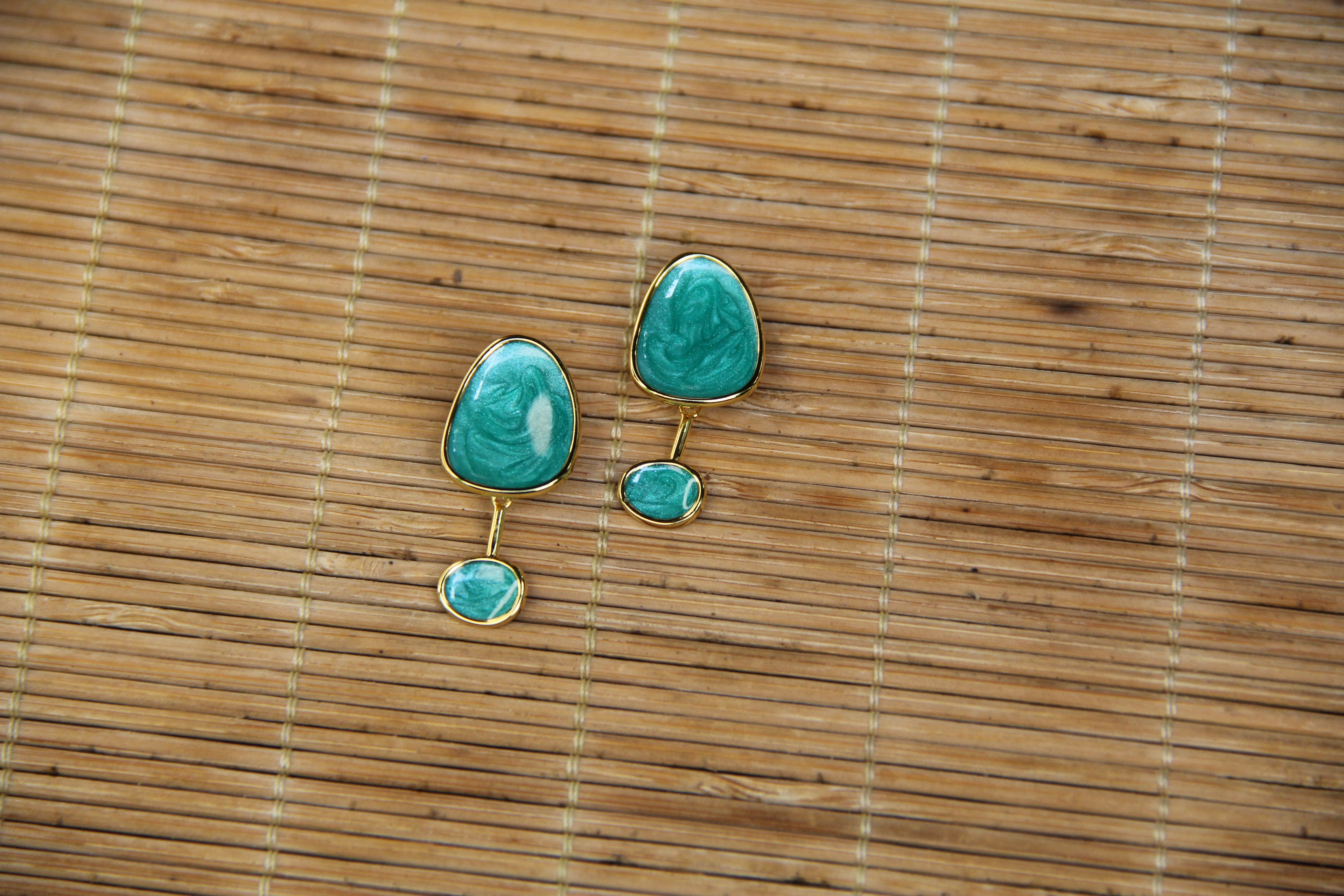 925 Sterling Silver Gold Plated Marble Drop Earring