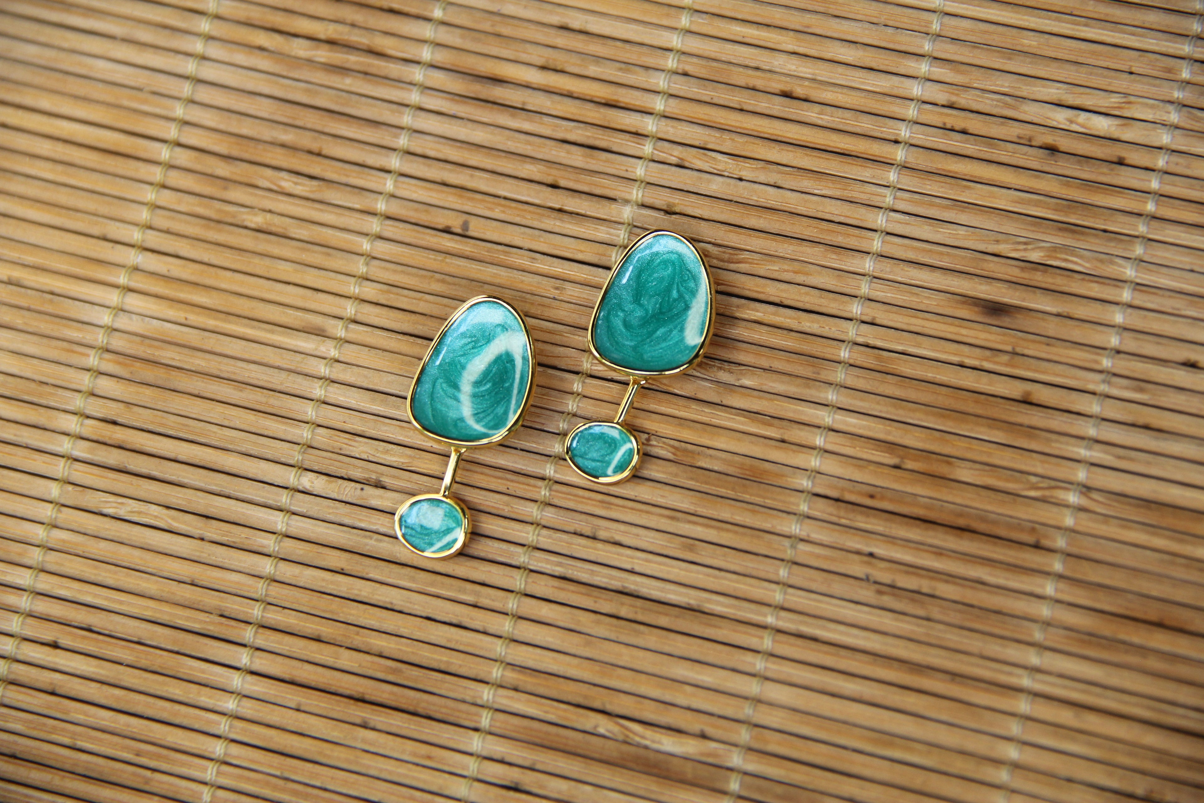 925 Sterling Silver Gold Plated Marble Drop Earring