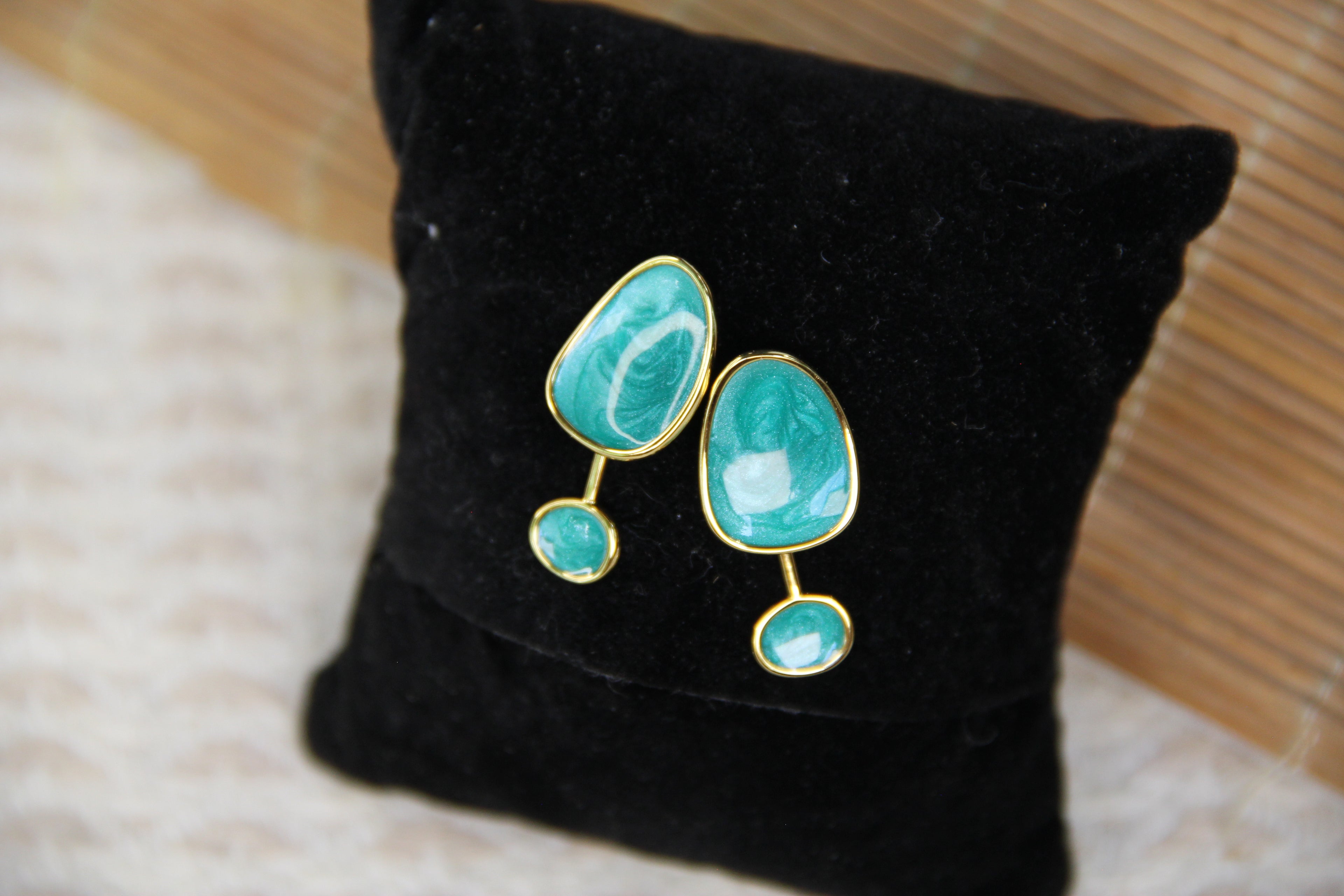 925 Sterling Silver Gold Plated Marble Drop Earring