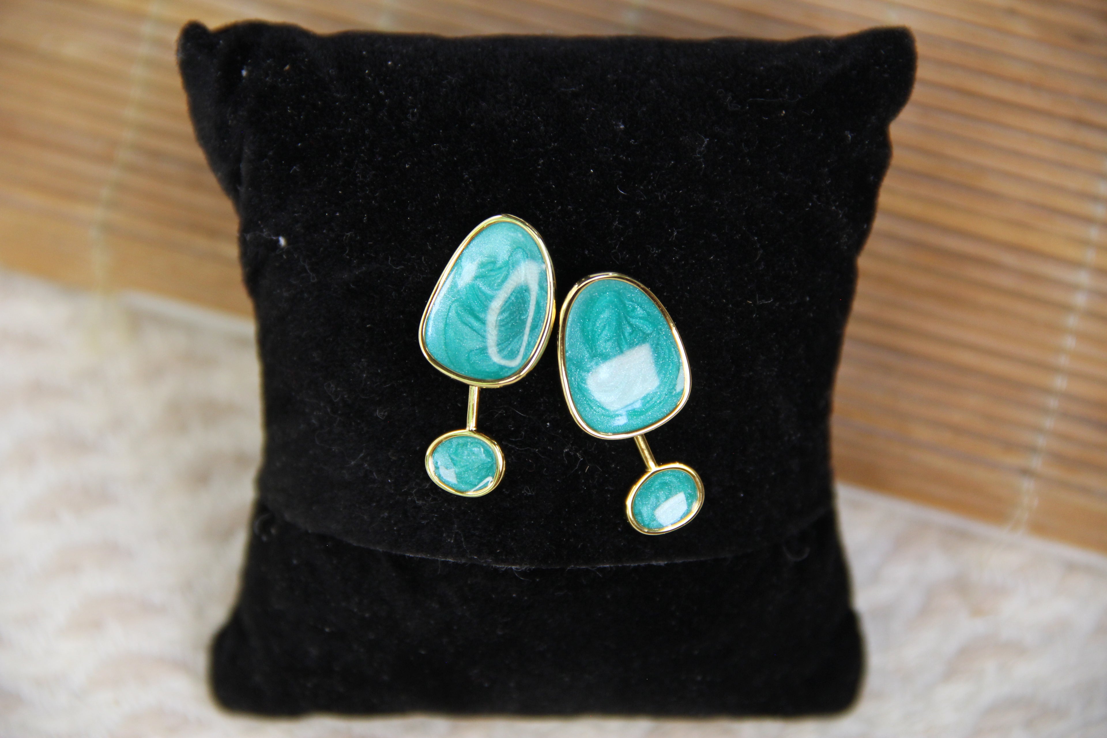 925 Sterling Silver Gold Plated Marble Drop Earring