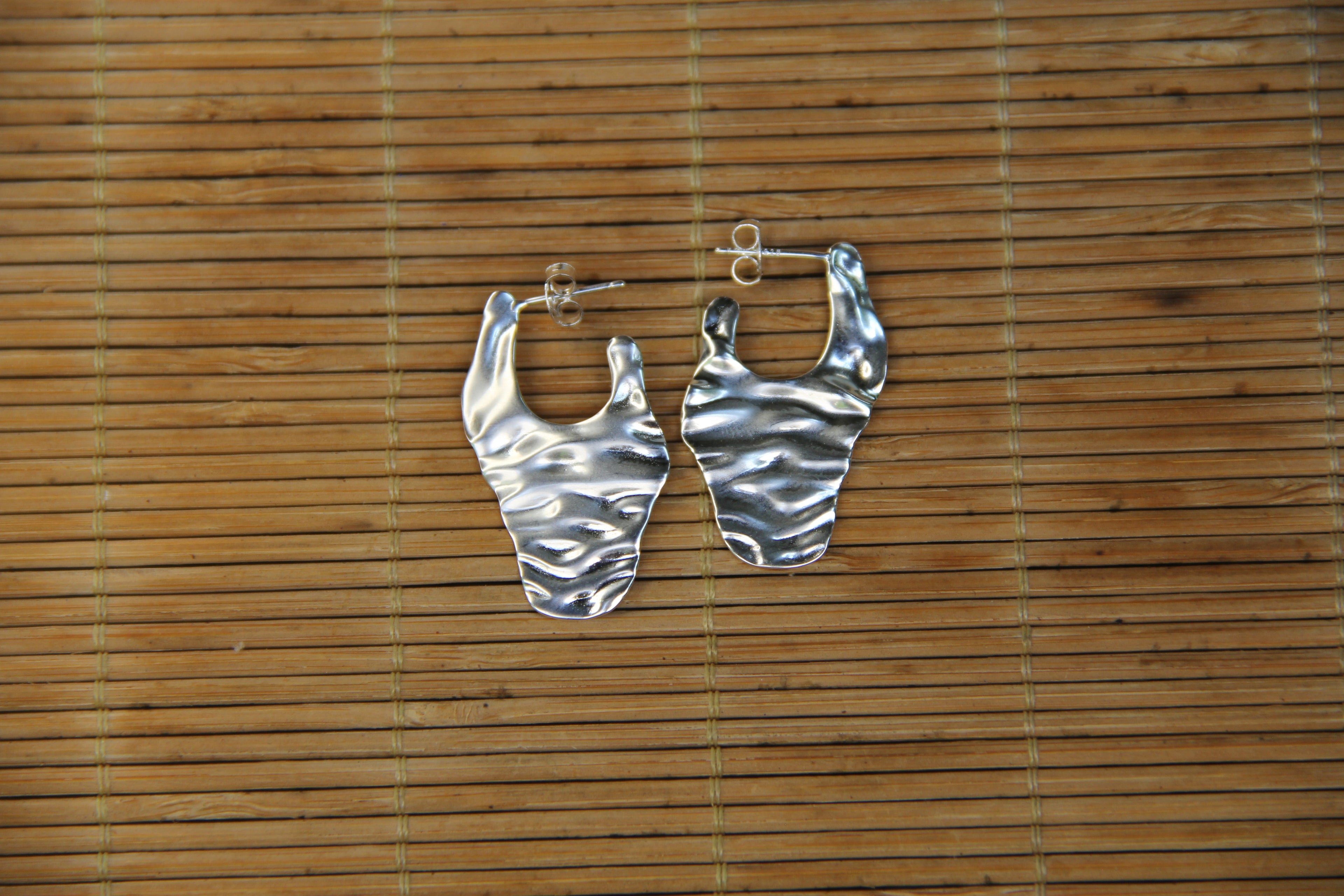 925 Sterling Silver Hammered Stud Earring Statement Jewelry Gift Idea