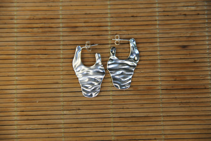 925 Sterling Silver Hammered Stud Earring Statement Jewelry Gift Idea