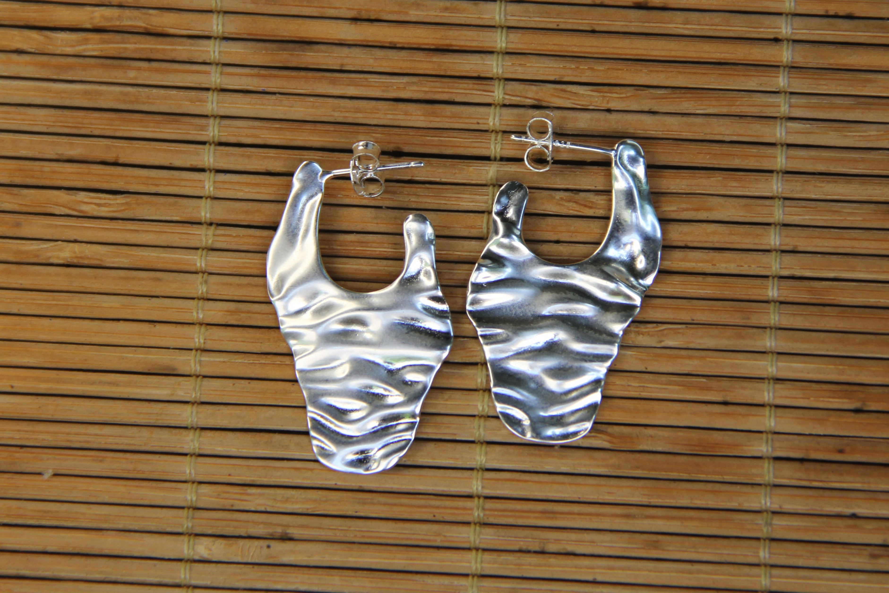 925 Sterling Silver Hammered Stud Earring Statement Jewelry Gift Idea
