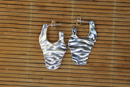 925 Sterling Silver Hammered Stud Earring Statement Jewelry Gift Idea