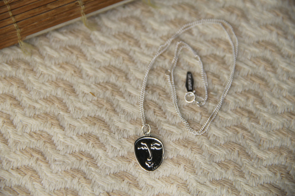 925 Sterling Silver Abstract Face Necklace
