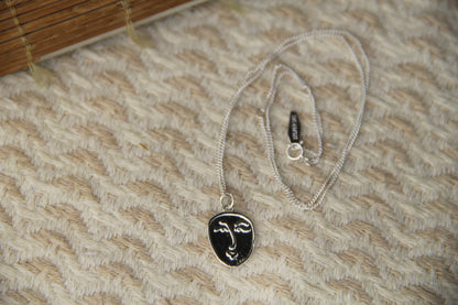 925 Sterling Silver Abstract Face Necklace