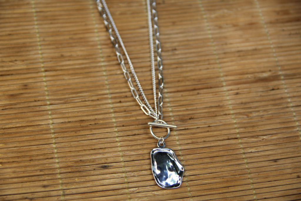 925 Sterling Silver Double Chain Geometric Shell Necklace