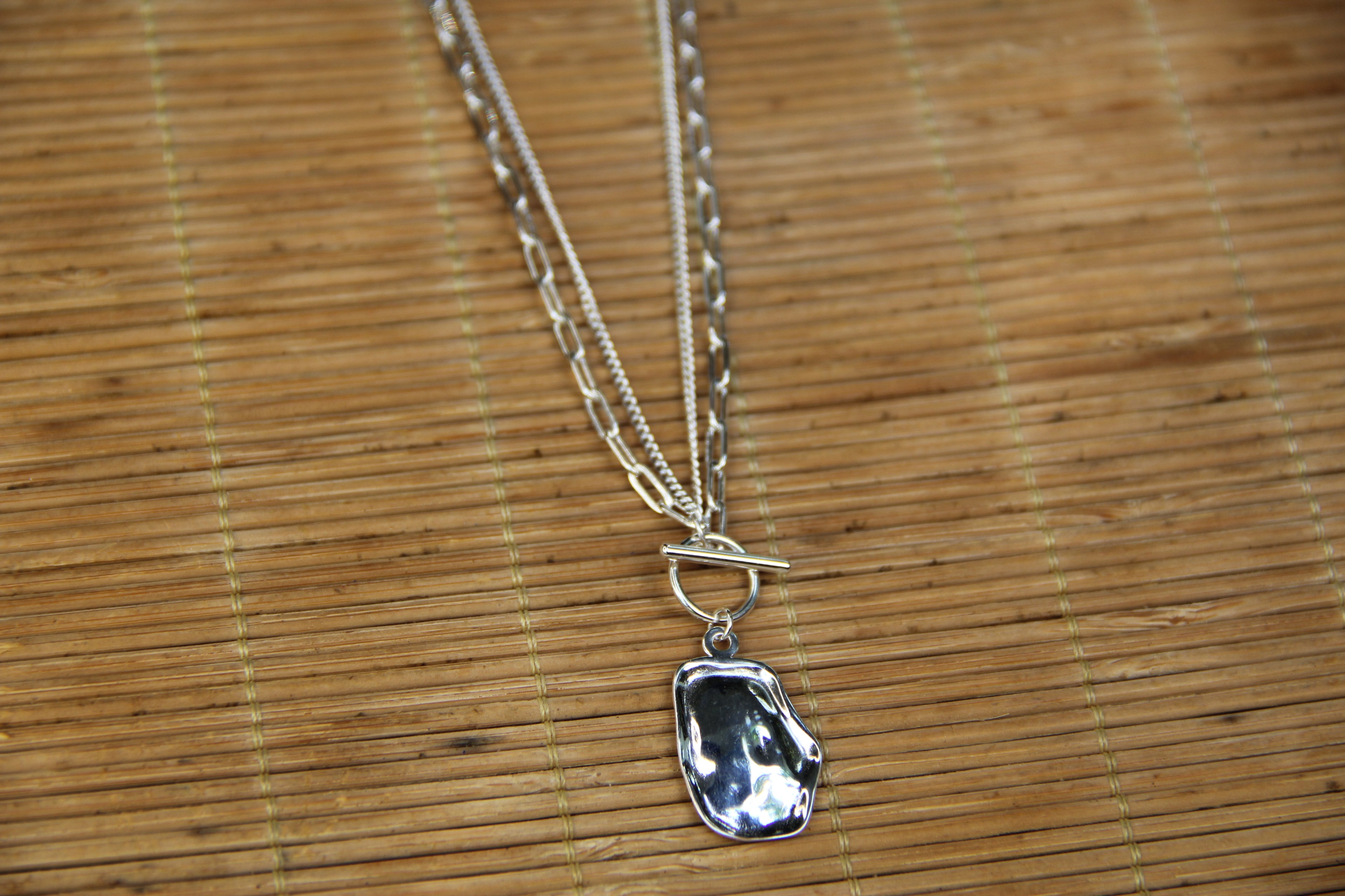925 Sterling Silver Double Chain Geometric Shell Necklace