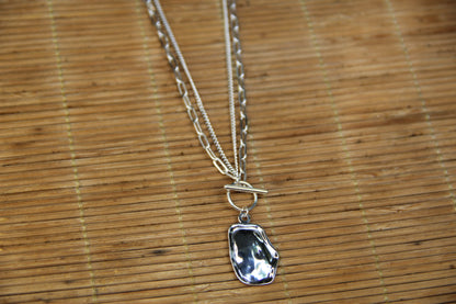 925 Sterling Silver Double Chain Geometric Shell Necklace