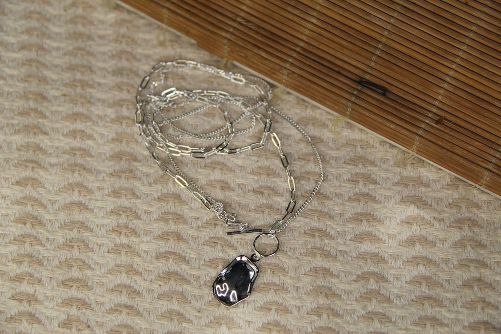 925 Sterling Silver Double Chain Geometric Shell Necklace