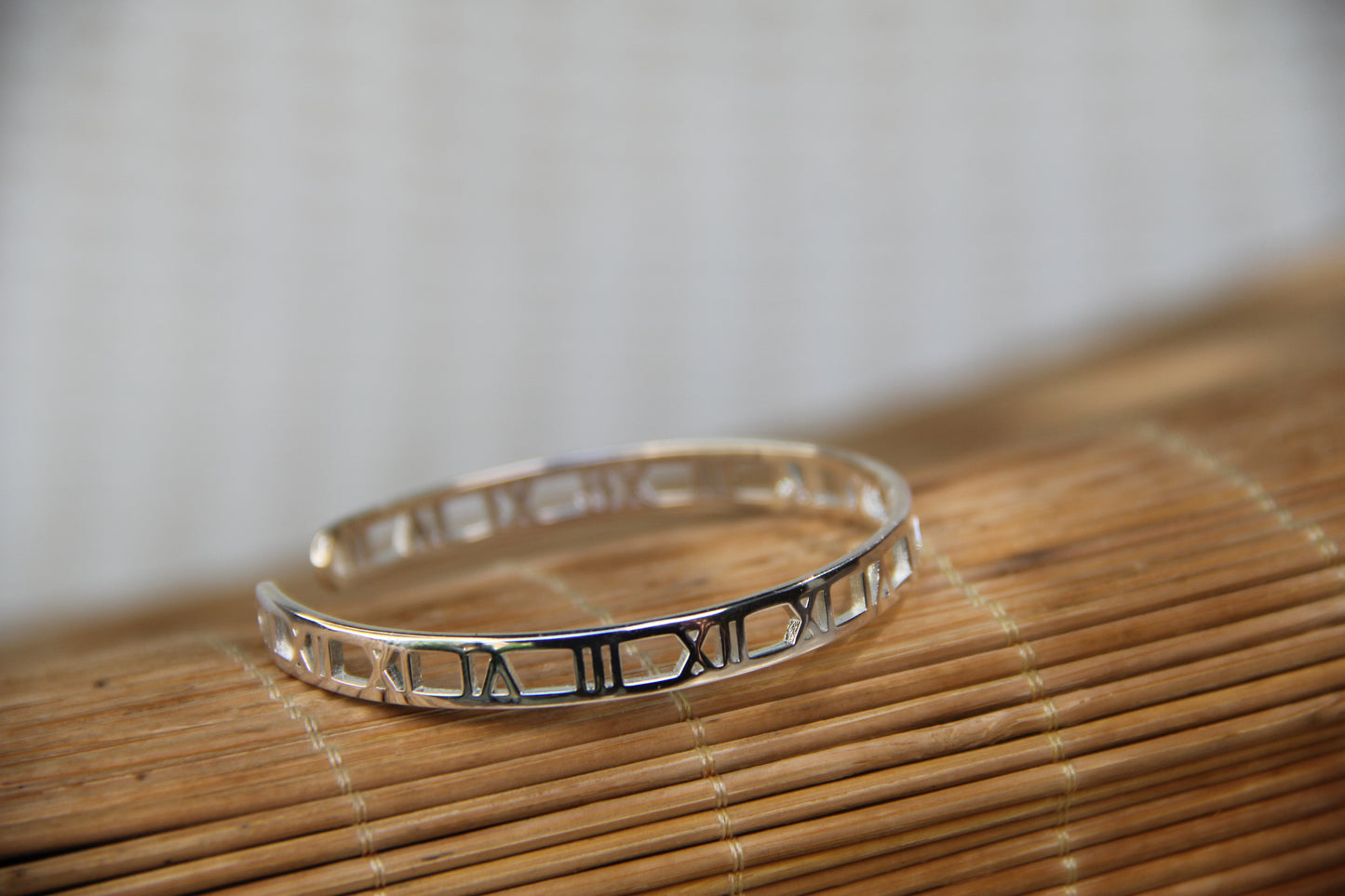 925 Sterling Silver Roman numeral Wristband Cuff Minimalist Jewelry