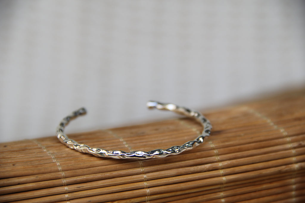 925 Sterling Silver Hammered Cuff Style Bracelet Minimalistic Stackable Jewelry