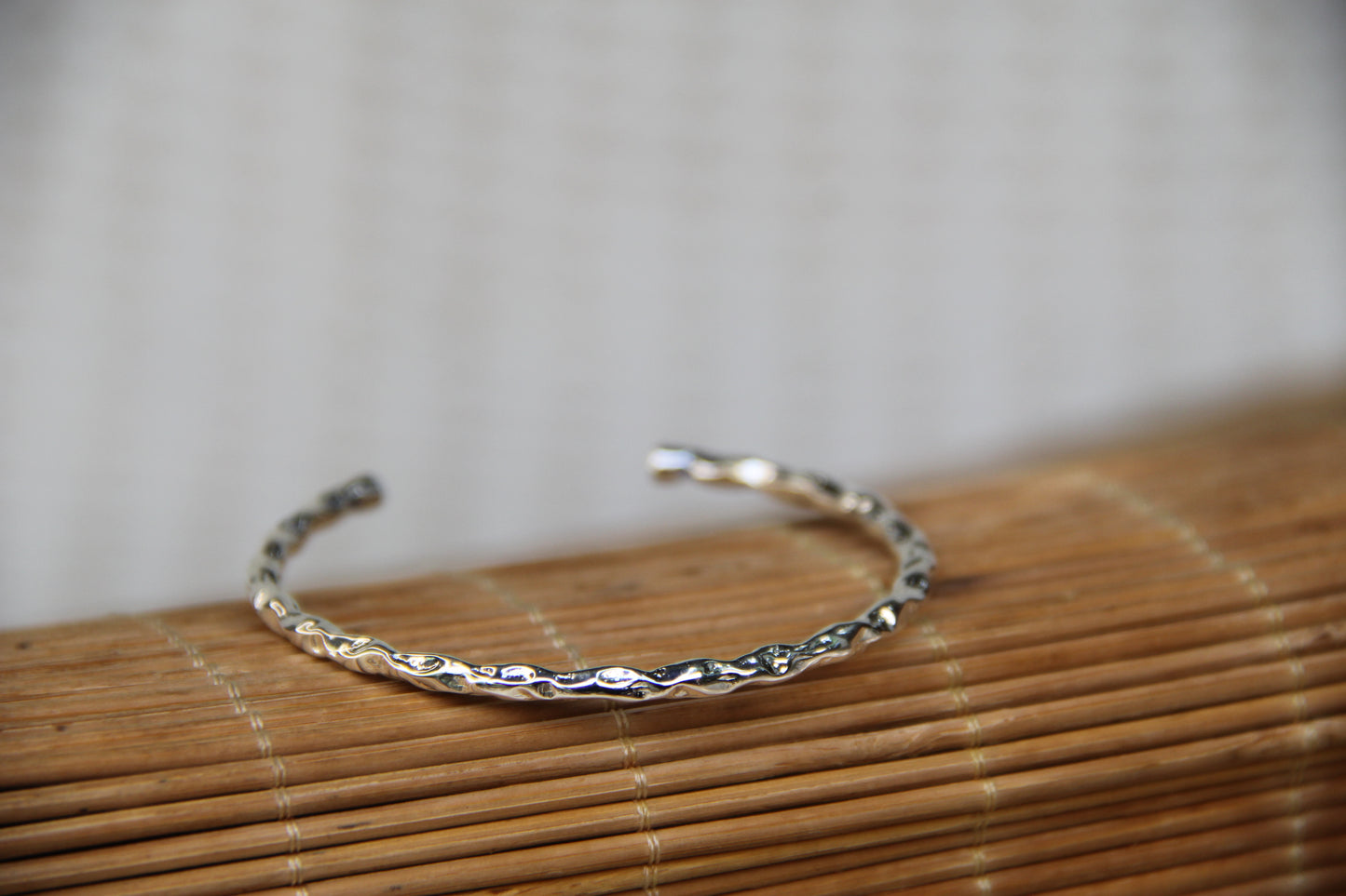 925 Sterling Silver Hammered Cuff Style Bracelet Minimalistic Stackable Jewelry