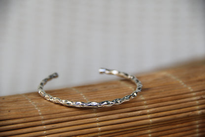 925 Sterling Silver Hammered Cuff Style Bracelet Minimalistic Stackable Jewelry