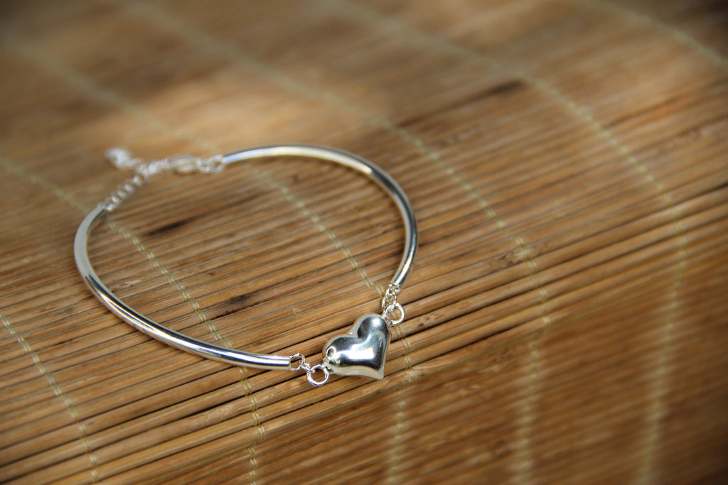 925 Sterling Silver Heart Cuff Style Adjustable Bracelet