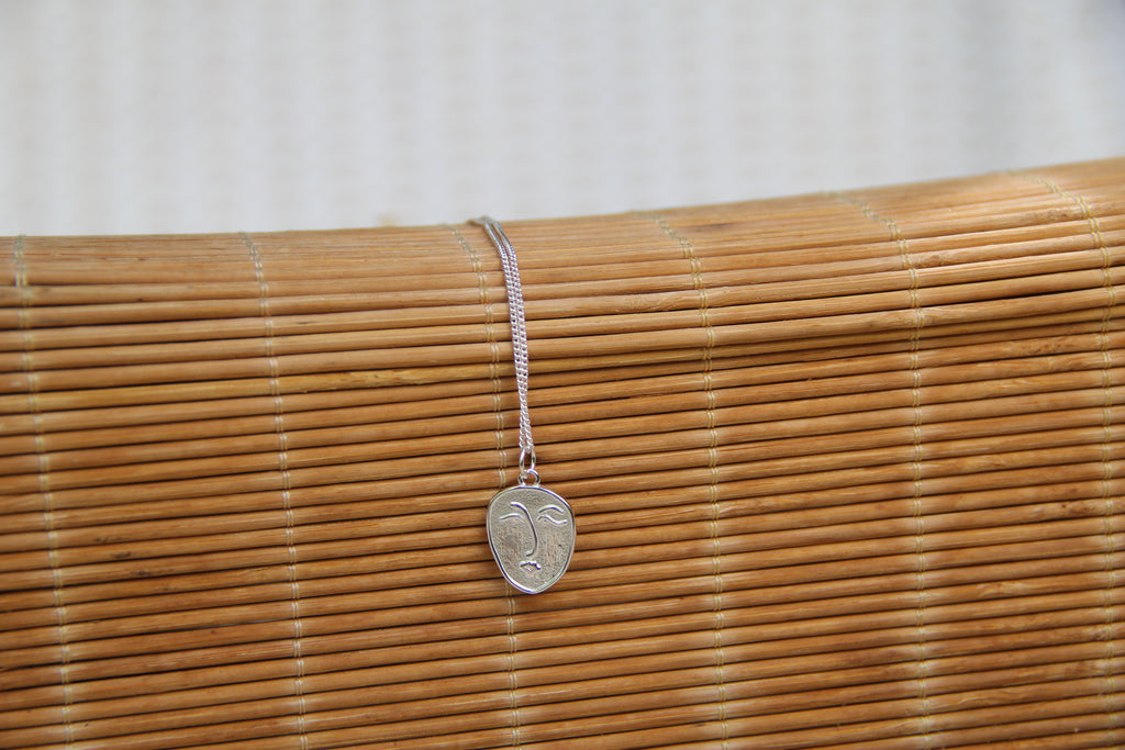 925 Sterling Silver Abstract Face Necklace