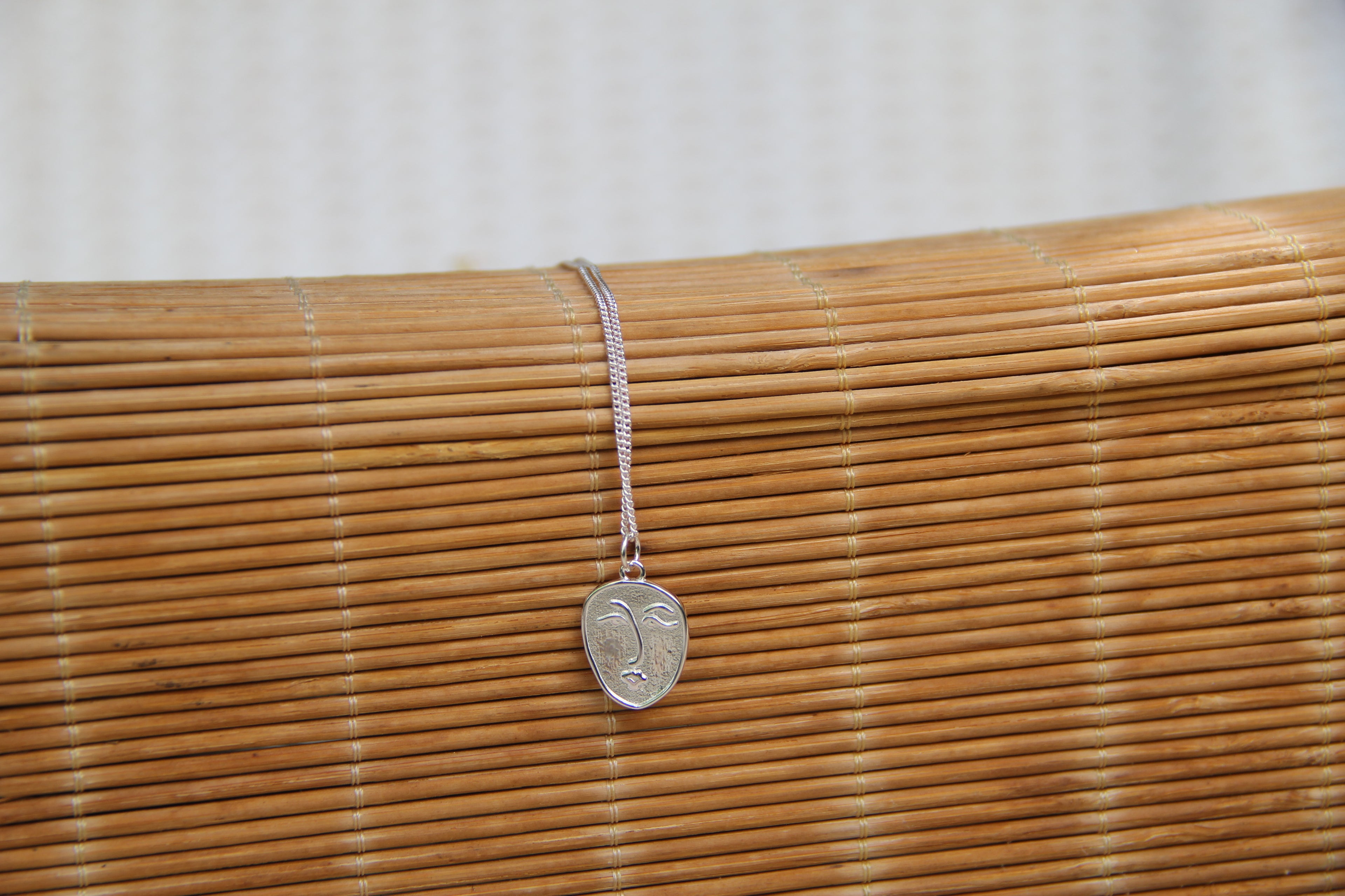 925 Sterling Silver Abstract Face Necklace