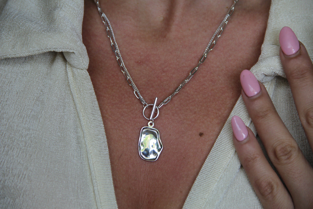 925 Sterling Silver Double Chain Geometric Shell Necklace