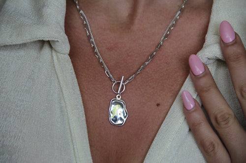 925 Sterling Silver Double Chain Geometric Shell Necklace