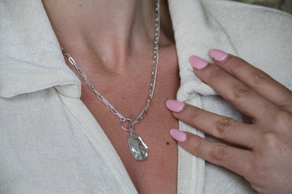 925 Sterling Silver Double Chain Geometric Shell Necklace