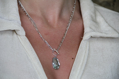925 Sterling Silver Double Chain Geometric Shell Necklace