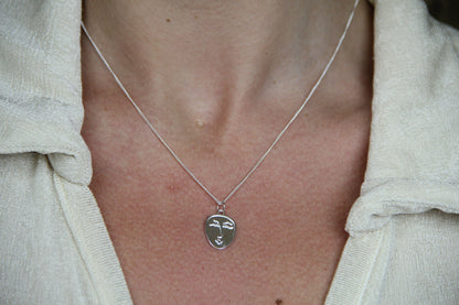 925 Sterling Silver Abstract Face Necklace