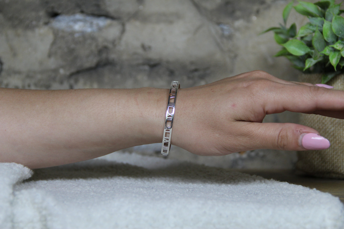 925 Sterling Silver Roman numeral Wristband Cuff Minimalist Jewelry