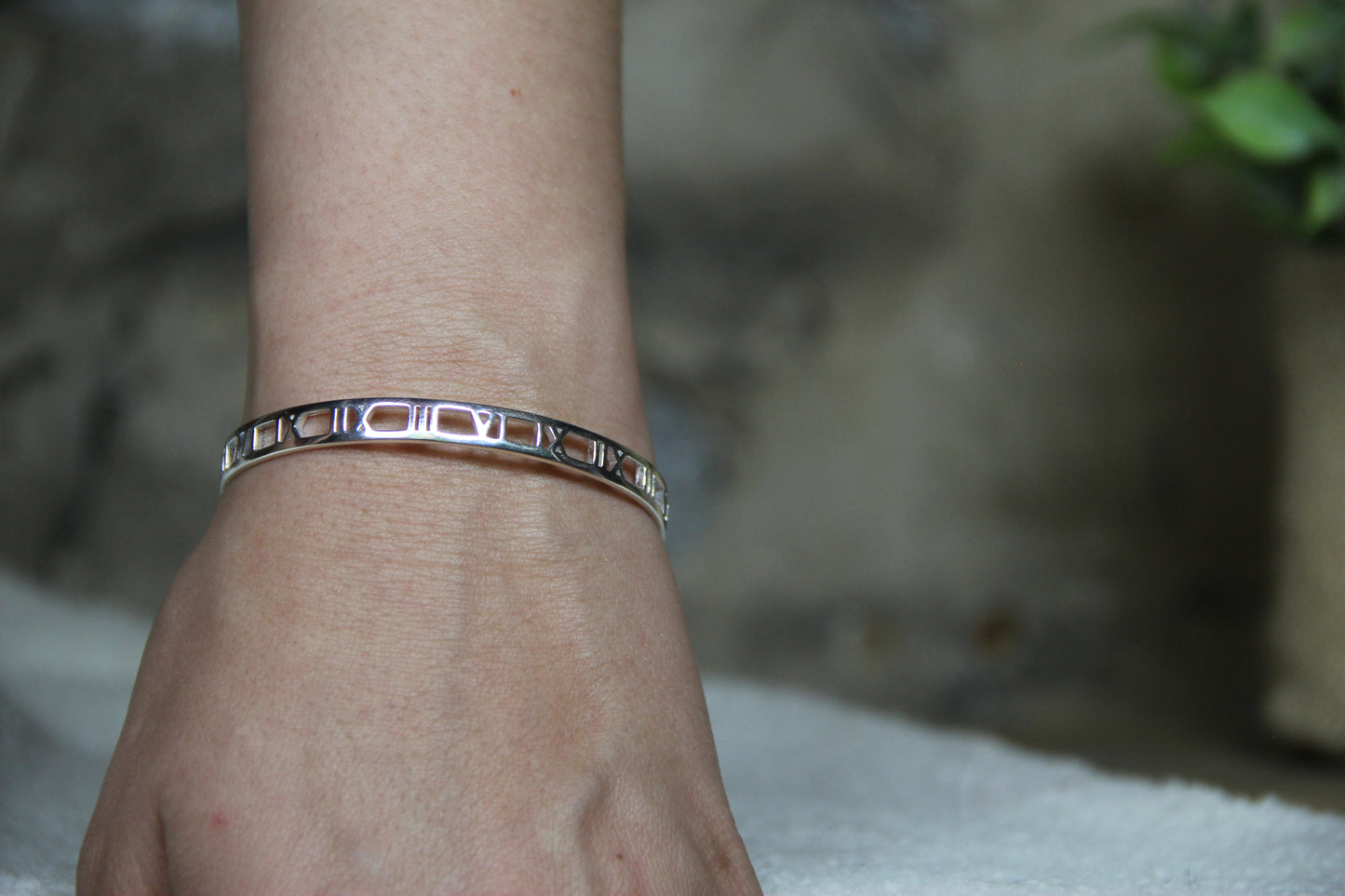 925 Sterling Silver Roman numeral Wristband Cuff Minimalist Jewelry