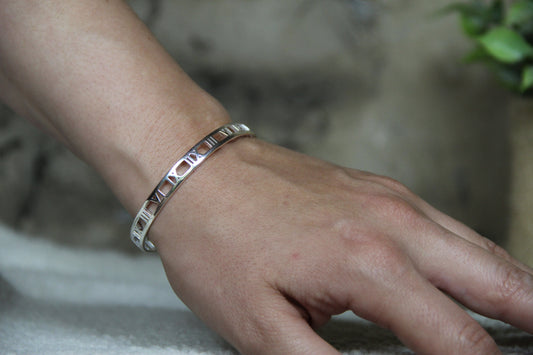925 Sterling Silver Roman numeral Wristband Cuff Minimalist Jewelry